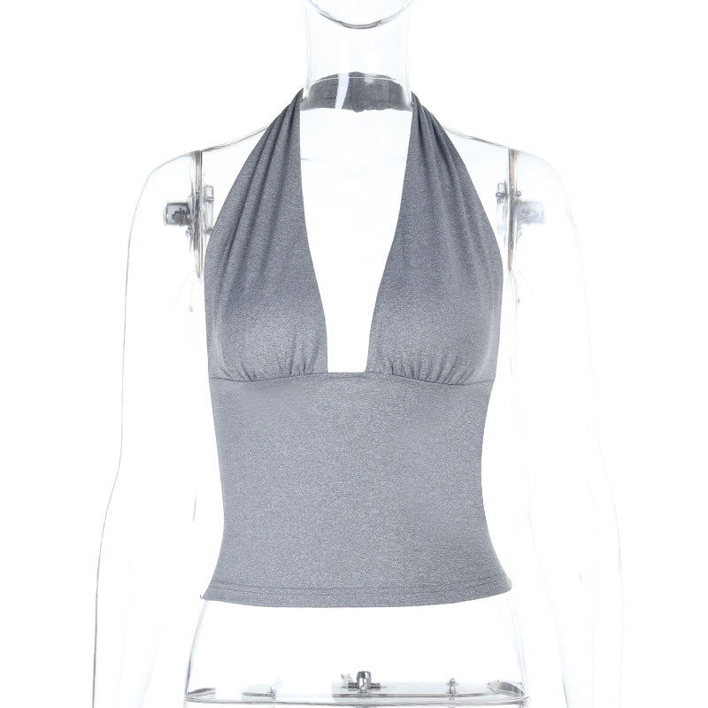 Damen elegantes Haltertop mit tiefem V-Ausschnitt und figurbetonter Passform Drune