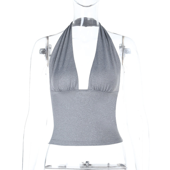 Damen elegantes Haltertop mit tiefem V-Ausschnitt und figurbetonter Passform Drune