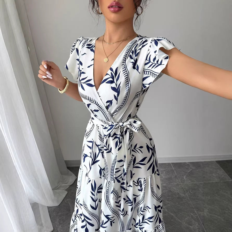 Damen Maxikleid im boho-inspirierten Design mit floralen Elementen und taillierbarem Gürtel Drune
