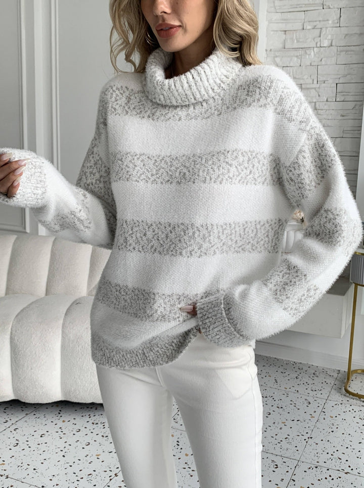 Damen Kuscheliger Pullover mit hohen Kragen und gestreiftem Design Drune