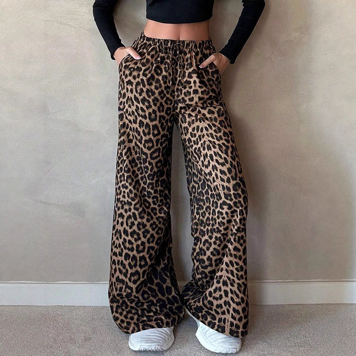 Damen Weite Palazzo-Hosen mit auffälligem Leopardenmuster Drune