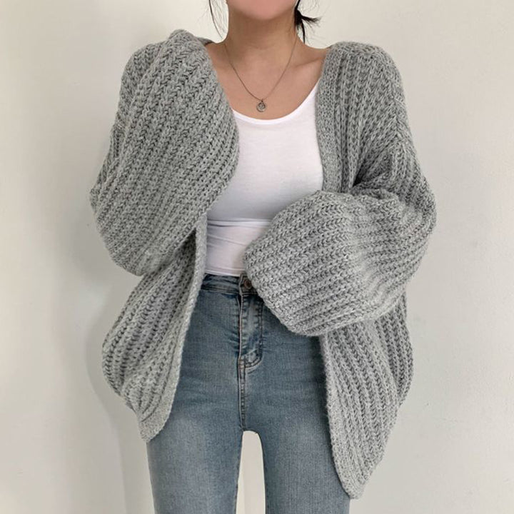 Damen Grobstrick Cardigan mit lässigem Schnitt und voluminösen Ärmeln Drune