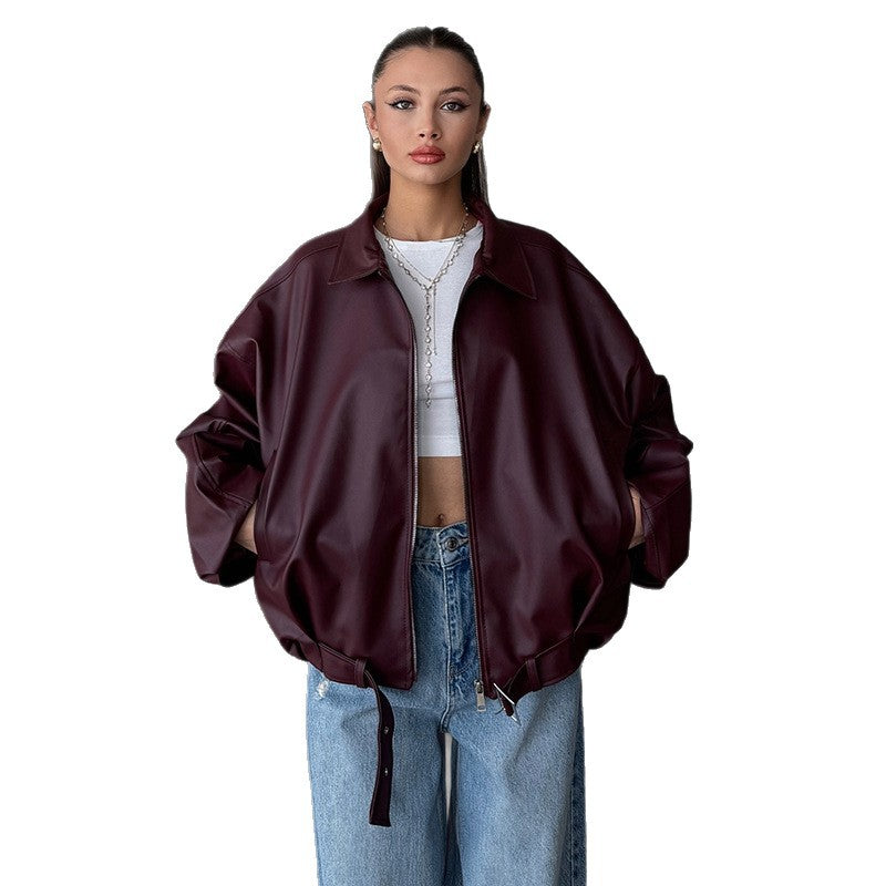 Damen elegante Kunstlederjacke Drune