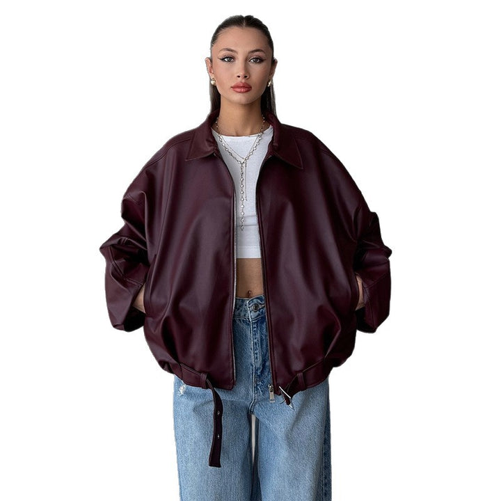 Damen elegante Kunstlederjacke Drune