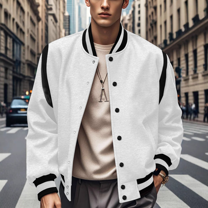 Herren Sportliche Collegejacke mit kontrastrierenden Ärmeln und Knopfdetails Drune