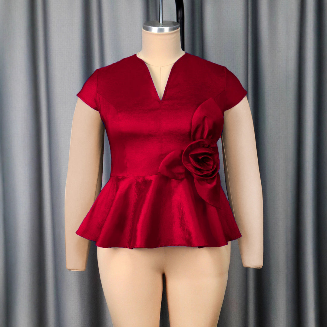Damen elegantes Peplum-Oberteil mit floralem Detail Drune