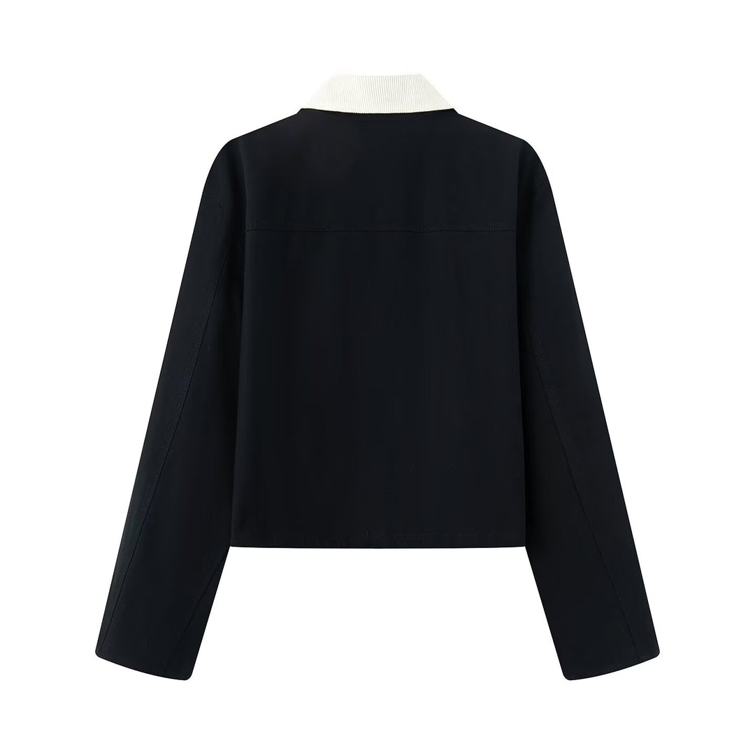 Damen lässige Jacke mit kontrastierendem Kragen und praktischen Taschen Drune