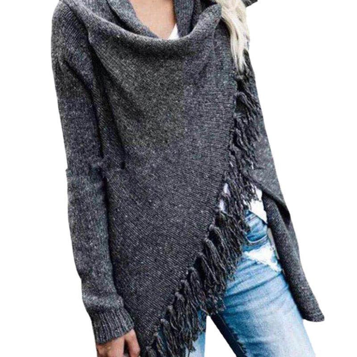 Damen gemütlicher Poncho mit Fransen Drune