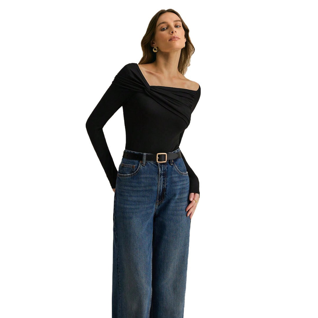 Damen Langarmshirt mit asymmetrischem Drapierungsdesign Drune