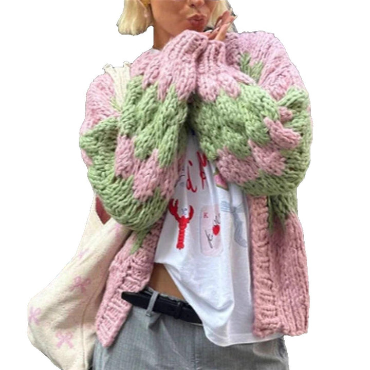 Damen grob gestrickter Cardigan mit Zickzackmuster Drune