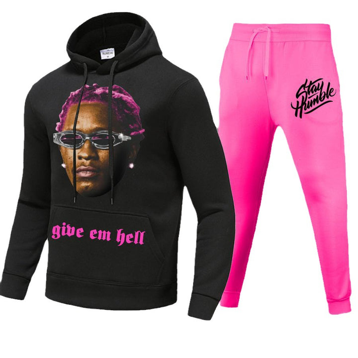 Damen Sportliches Hoodie- und Jogginghose-Set mit kreativem Grafikdruck und auffälligem Design Drune