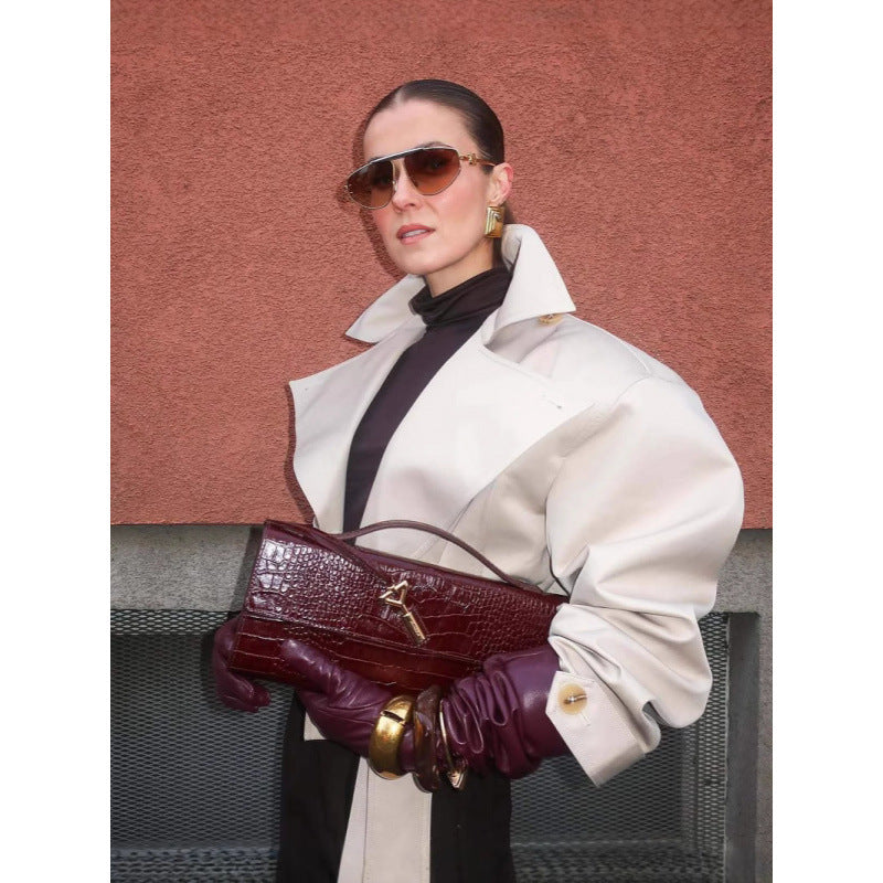 Damen modische Trenchjacke mit breitem Kragen und Taillengürtel Drune