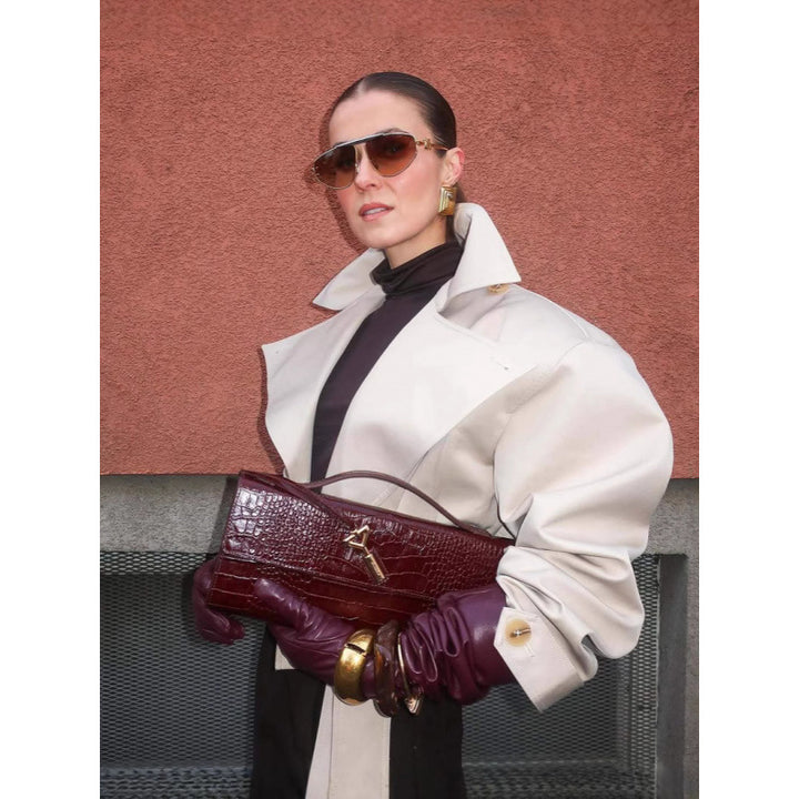 Damen modische Trenchjacke mit breitem Kragen und Taillengürtel Drune