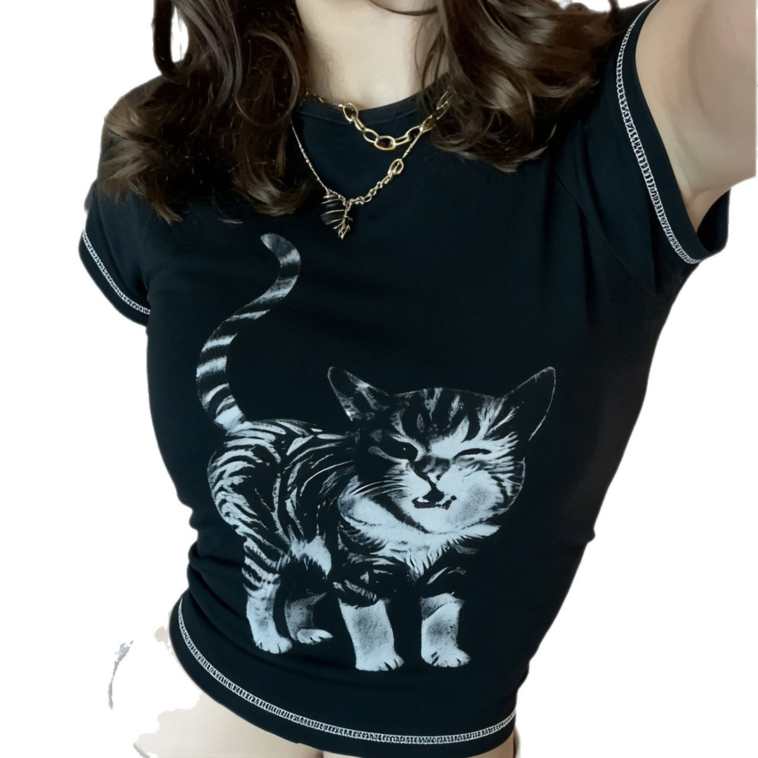 Damen T-Shirt mit kreativem Katzenmotiv Drune