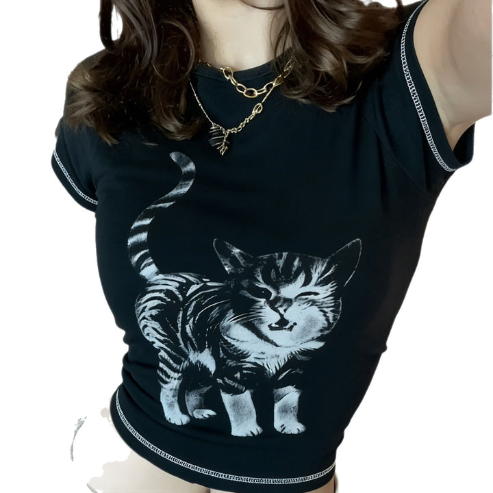 Damen T-Shirt mit kreativem Katzenmotiv Drune
