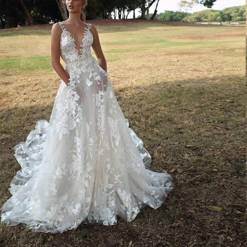Drune | Damen Kleidung Tutu Spitze Braut Hochzeitskleid Sexy Weiß Träger Brautjungfernkleid
