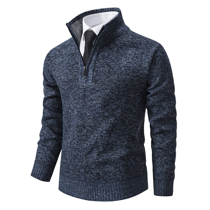 Herren eleganter Strickpullover mit halbem Reißverschluss und strukturierter Oberfläche Drune