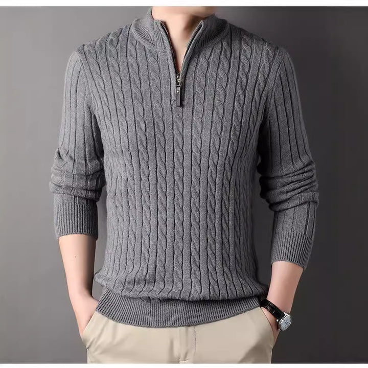 Herren Pullover mit Zipper und strukturiertem Zopfmuster Drune
