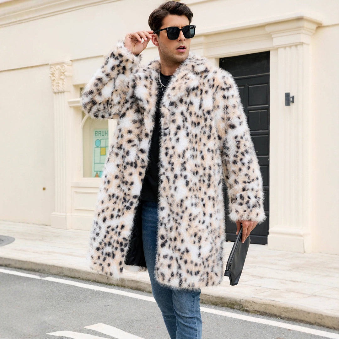 Herren Eleganter Kunstpelz-Mantel im Leopardenmuster Drune