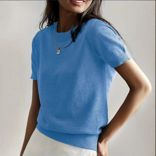 Damen Feinstrickpullover mit kurzarmiger Silhouette und weich fließendem Material Drune