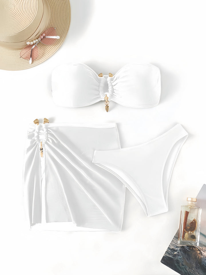 Damen Bandeau-Bikini-Set mit eleganter Rock-Overlay Drune