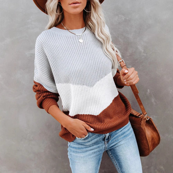 Damen trendiger Pullover mit grafischem Chevron-Muster Drune