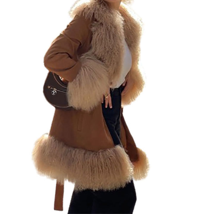 Damen Oversized Wintermantel mit luxuriösem Kunstfellkragen Drune