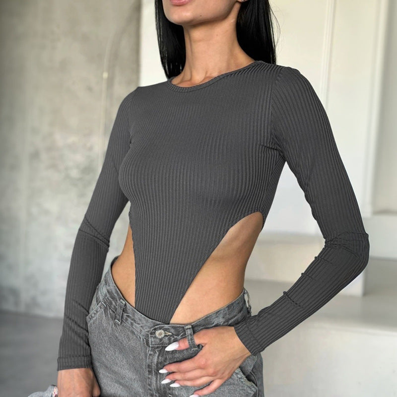 Damen Figurbetontes Langarmshirt mit seitlichem Cut-Out Drune