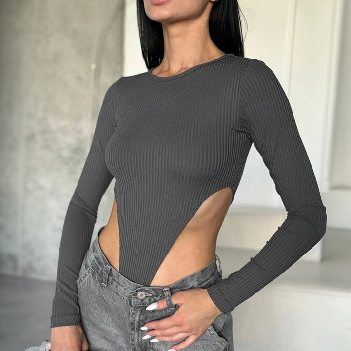Damen Figurbetontes Langarmshirt mit seitlichem Cut-Out Drune