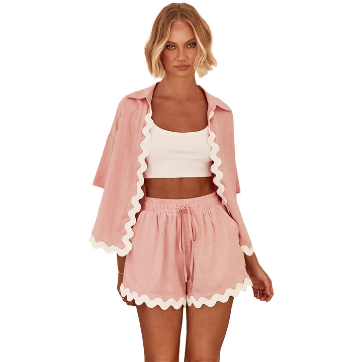 Damen Freizeit Set mit stylischem Kurzarm-Hemd und lässigen Shorts Drune