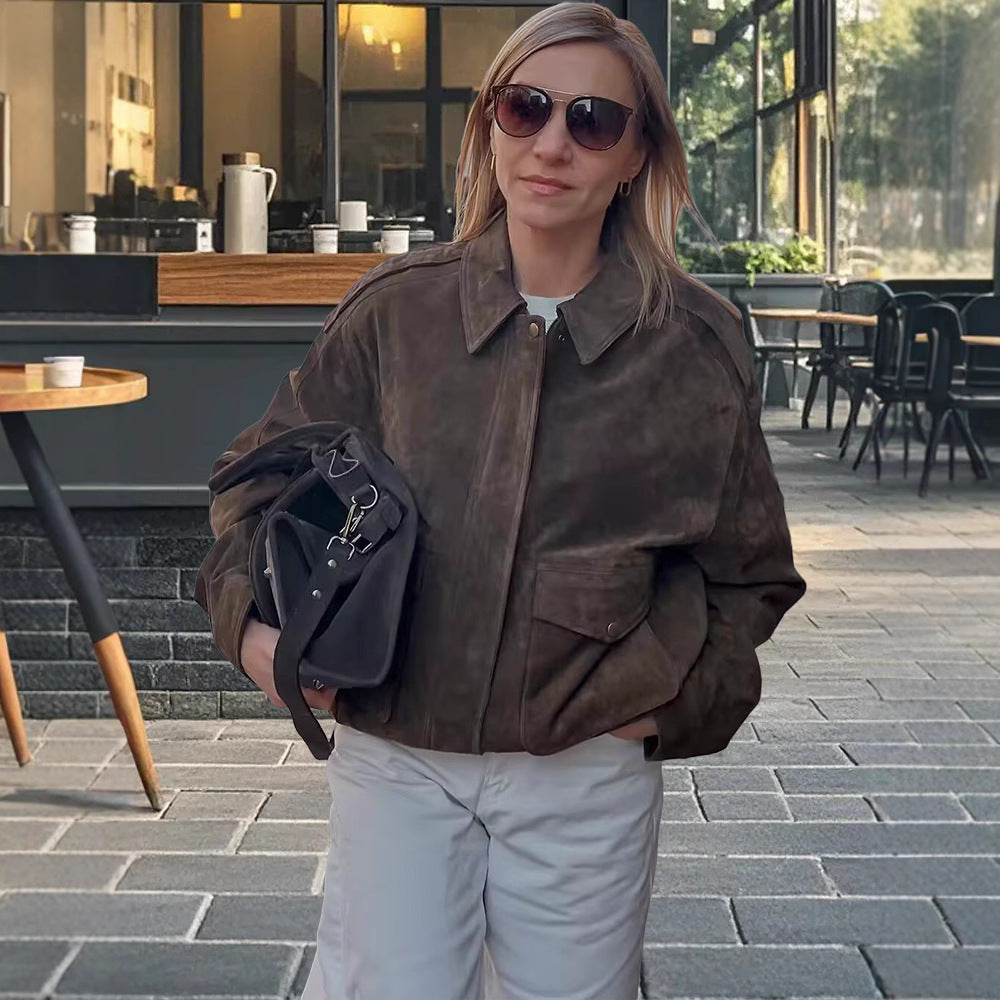 Damen Modische Wildlederjacke im lässigen Stil Drune