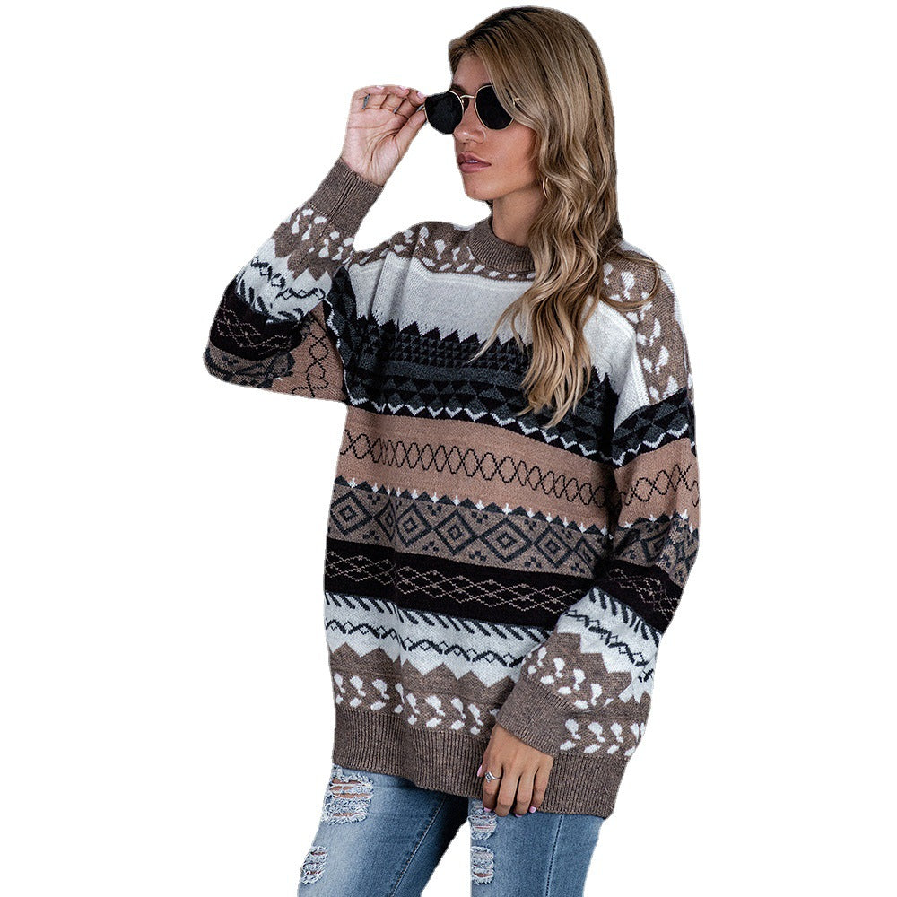 Damen Strickpullover im Ethnomuster mit lässigem Schnitt Drune