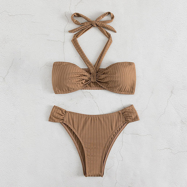 Damen Bandeau-Bikini-Set mit modischem Wickeldetail und hohem Beinausschnitt Drune