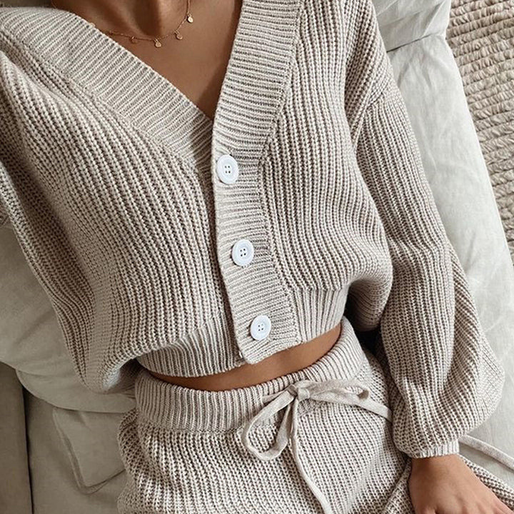 Damen gestreiftes Strick-Set mit knöpfen und weitem Schnitt Drune
