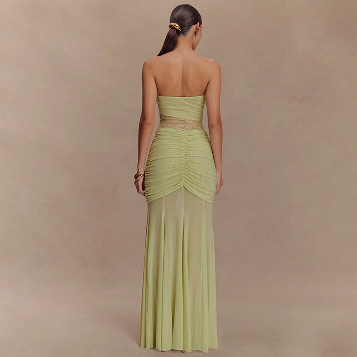 Damen Glamouröses Abendkleid mit Spitzenakzenten und figurbetonter Raffung Drune