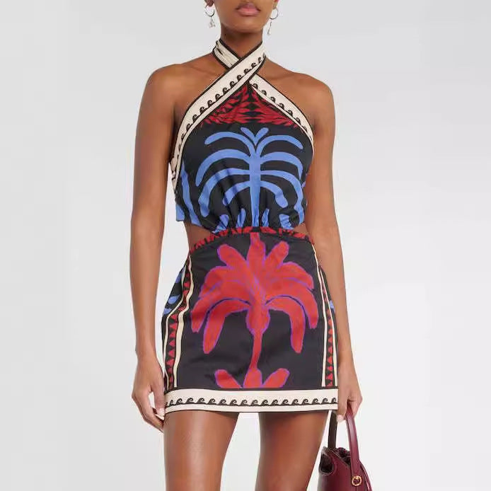 Damen Cut-Out Maxikleid mit asymmetrischem Design und floralen Mustern Drune