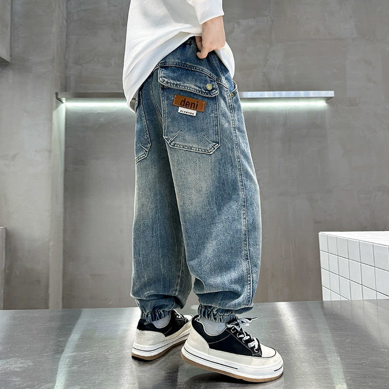Herren lässige Baggy-Jeans mit elastischem Bund Drune