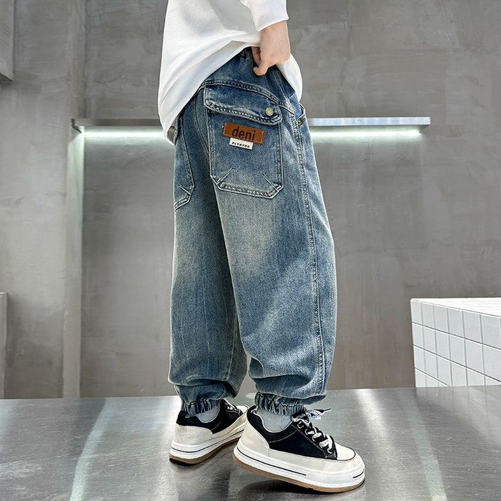 Herren lässige Baggy-Jeans mit elastischem Bund Drune
