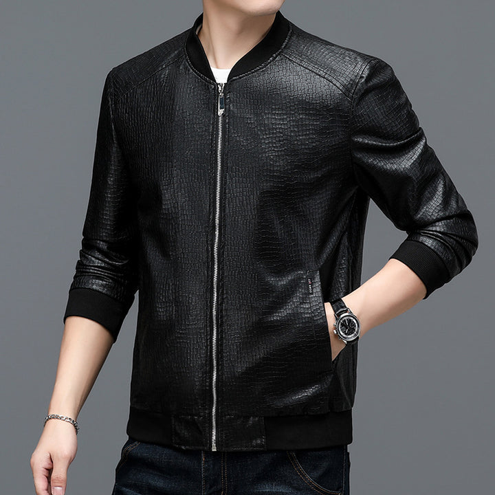 Herren modische Kunstlederjacke im Croco-Look mit sportlichem Schnitt Drune