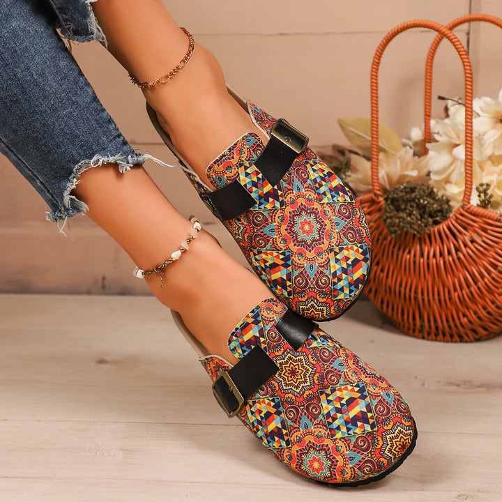 Damen Freizeit-Sandalen mit buntem geometrischen Design und verstellbarem Riemen Drune