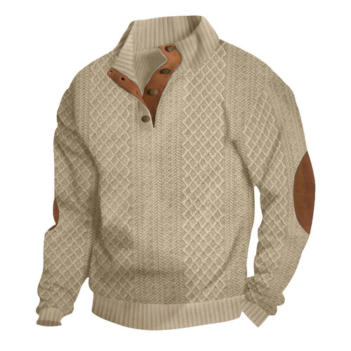 Herren nan grob gestrickter Strickpullover mit Schalkragen, Knopfleiste und Ellbogenpatches Drune