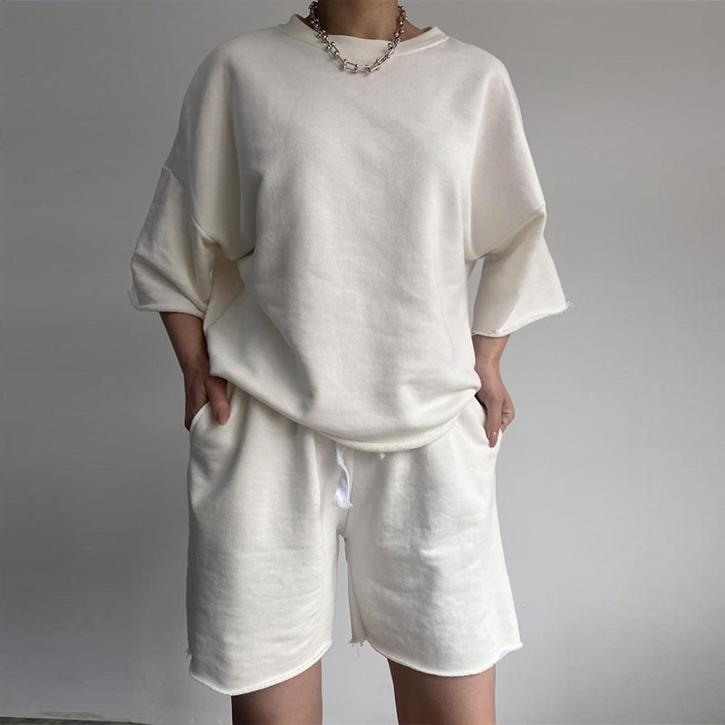 Damen Lässiges Oversized Freizeitset mit kurzärmligem Oberteil und weiten Shorts Drune