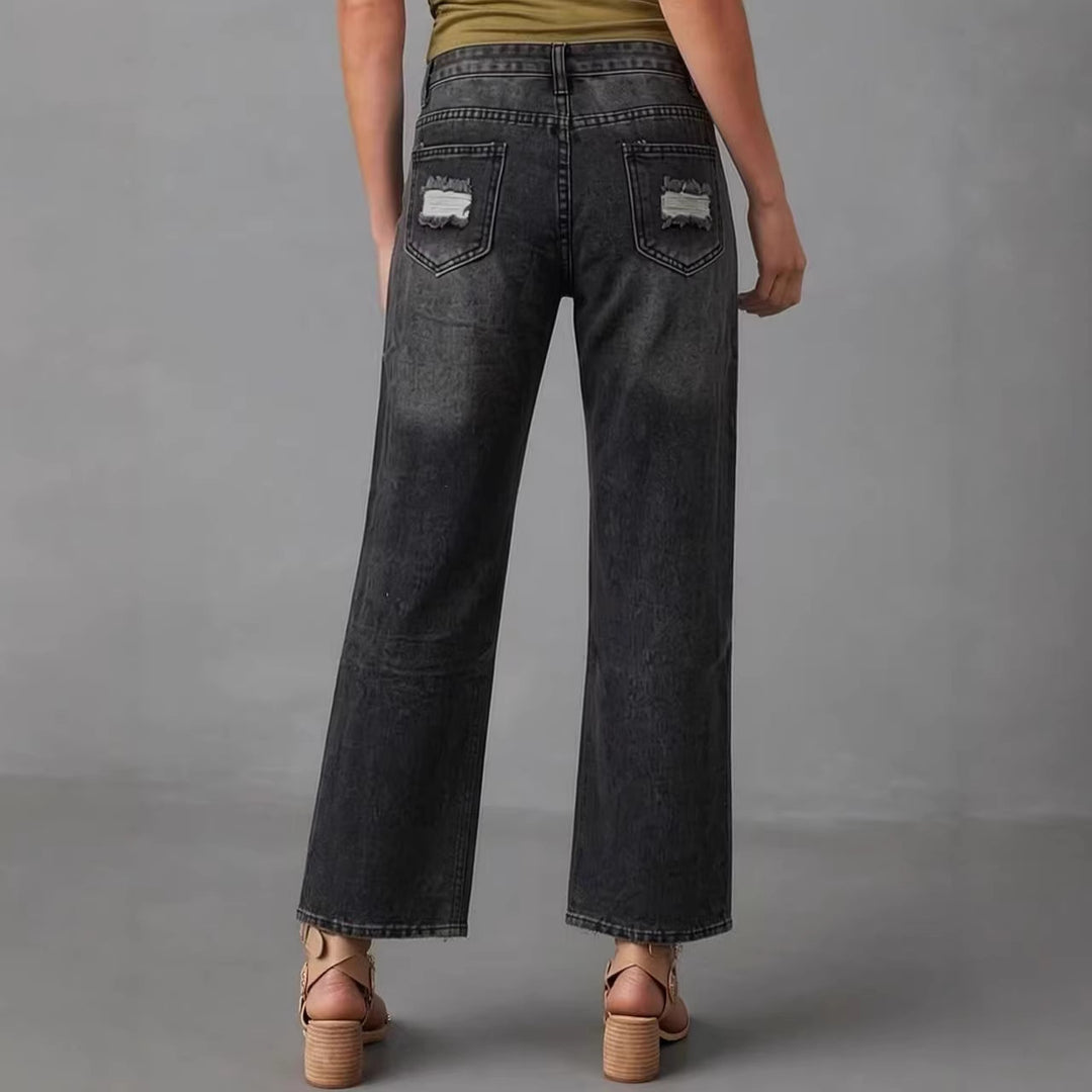 Damen distressed Mom Jeans mit trendy Cut-Out-Details Drune