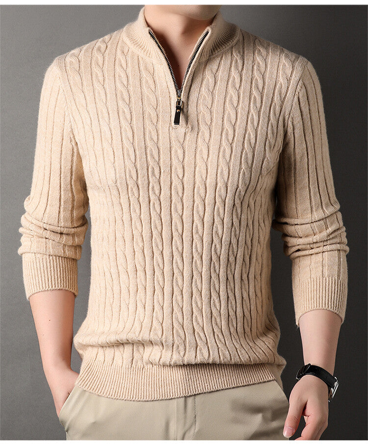 Herren Pullover mit Zipper und strukturiertem Zopfmuster Drune