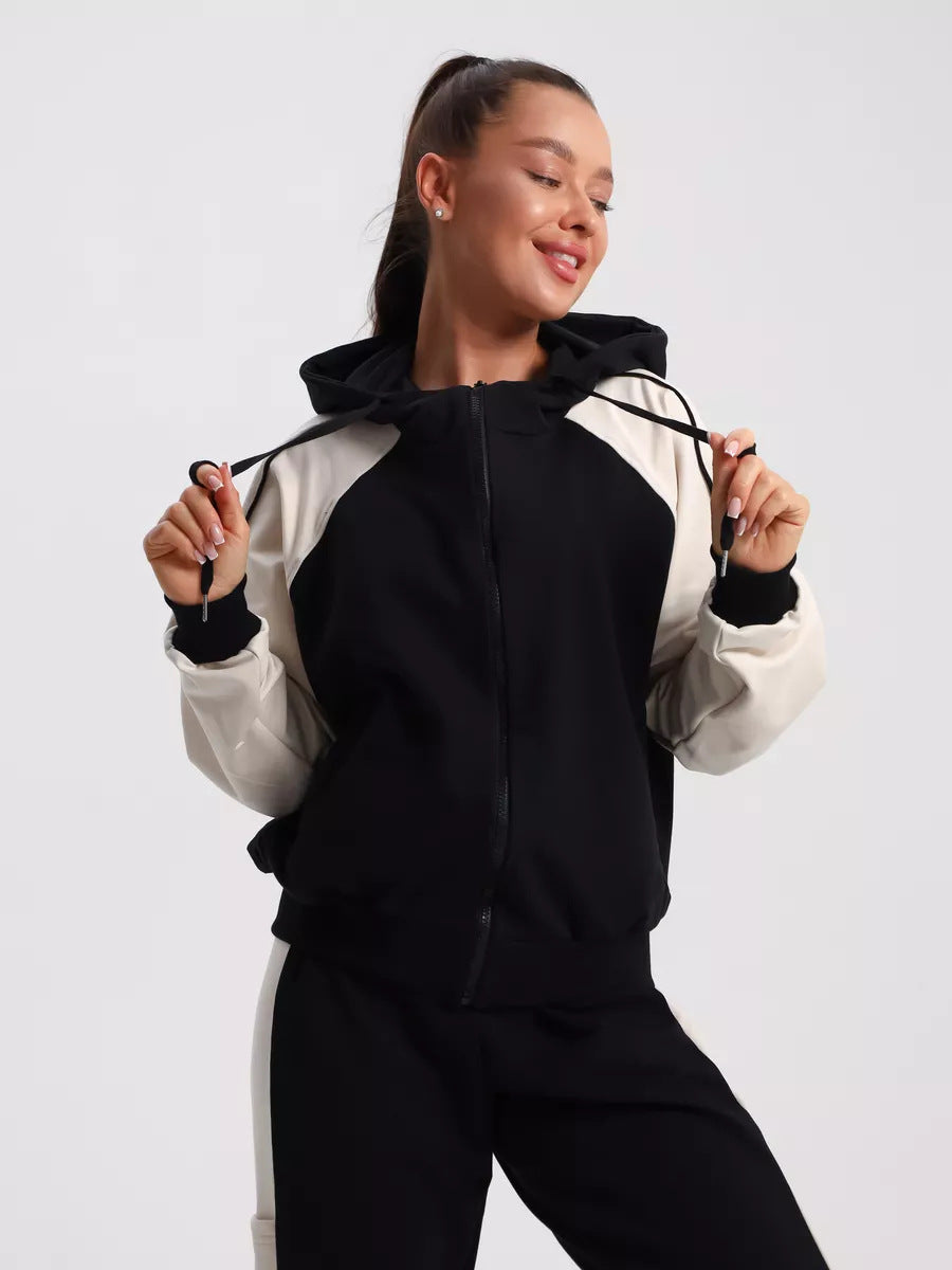 Damen sportlicher Fleece-Jogginganzug mit modischem Reißverschluss Drune