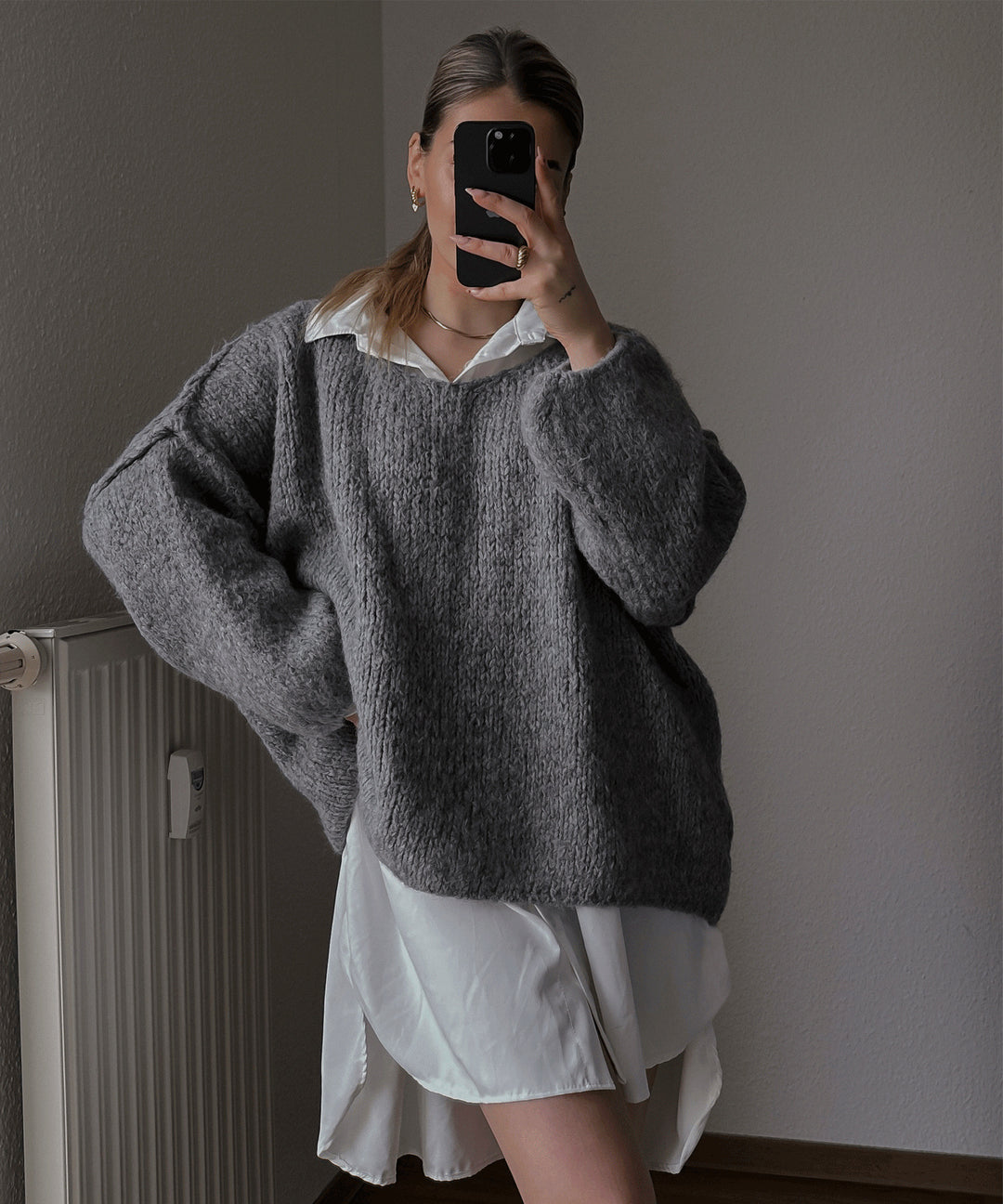 Damen lässiger Oversized Pullover mit voluminösen Ärmeln und weicher Textur Drune