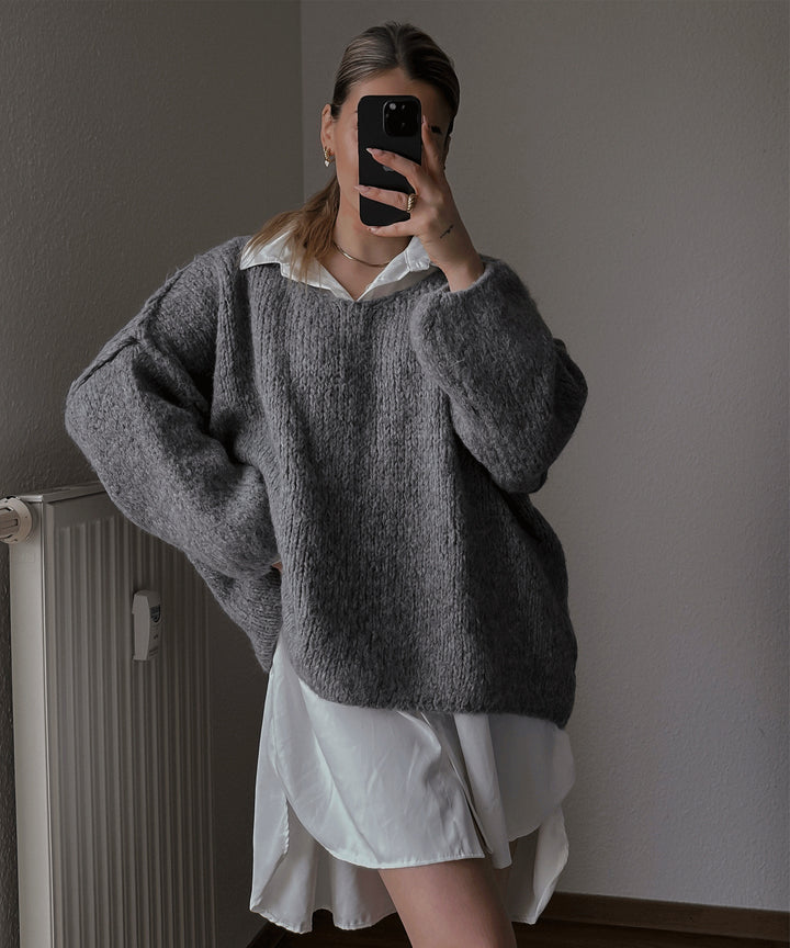 Damen lässiger Oversized Pullover mit voluminösen Ärmeln und weicher Textur Drune