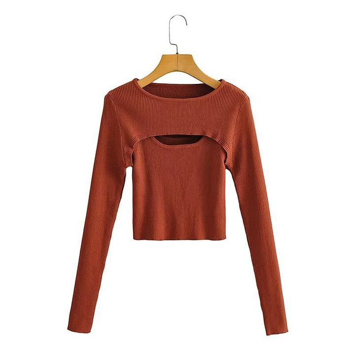 Damen Langarm Crop-Top mit raffiniertem Cut-Out-Design Drune