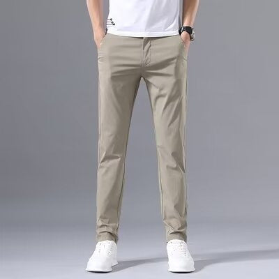 Herren stylische Chinohose mit schmalem Schnitt und elastischem Bund Drune