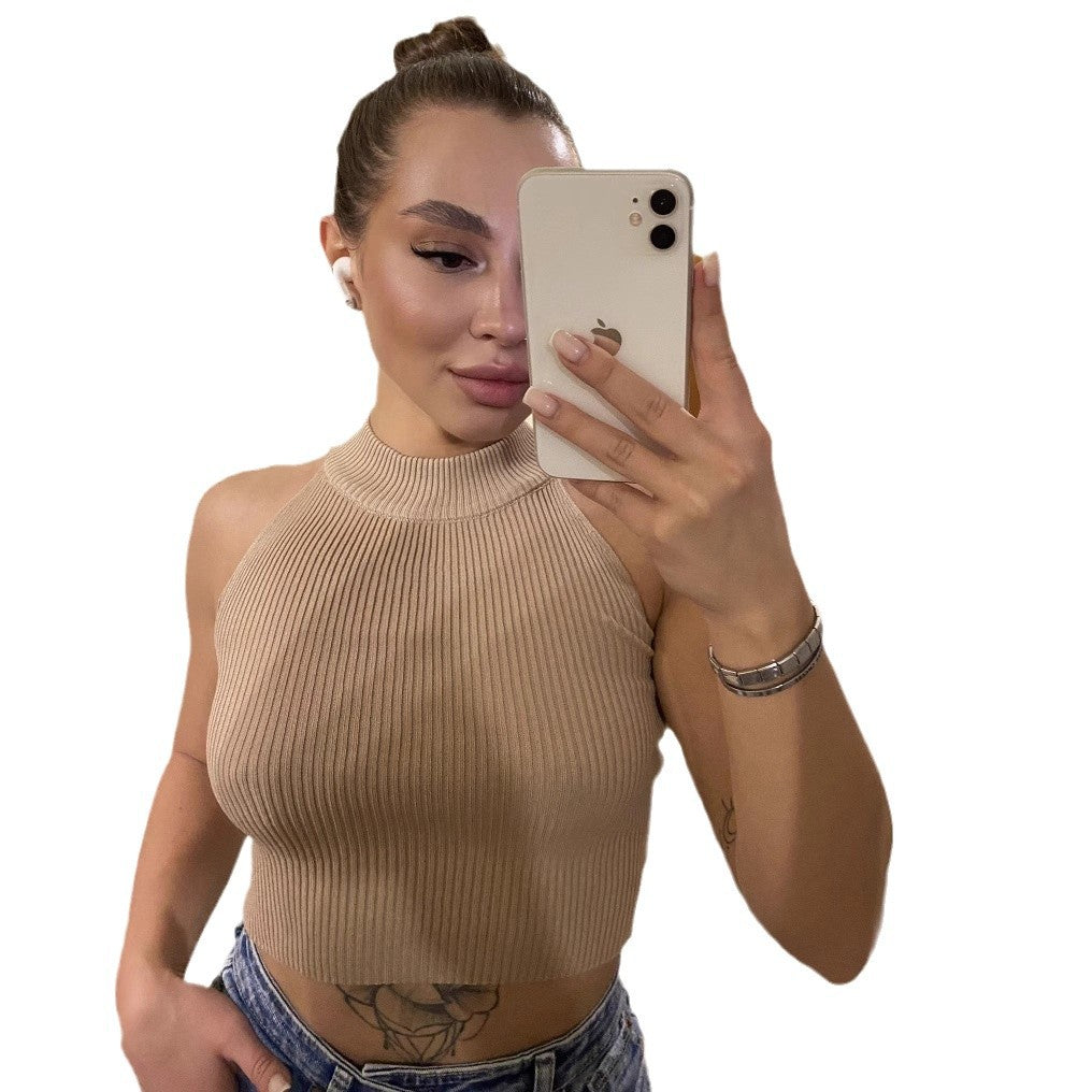 Damen Crop-Top mit hohem Kragen und Rippstruktur Drune